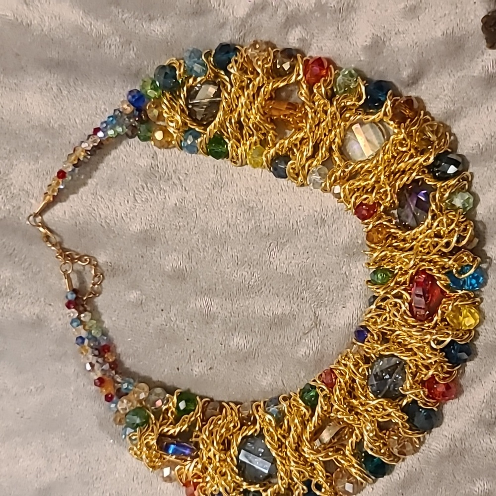 Multi Color Crystal Necklace Gold Necklace Statement Collar Necklace
